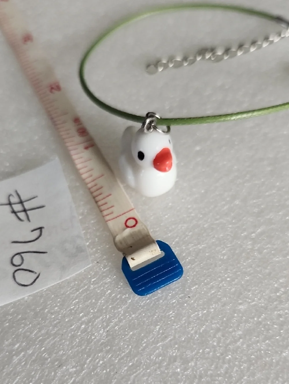 Hand Crafted White Duck Charm Bracelet / Anklet with Green Cord
